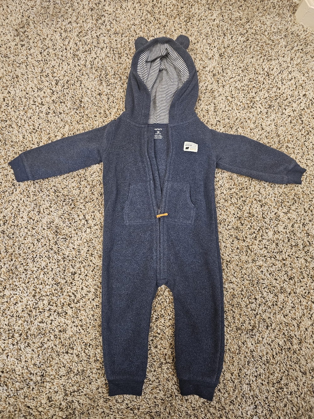 Carter's Navy Hooded One-Piece with Bear Ears
